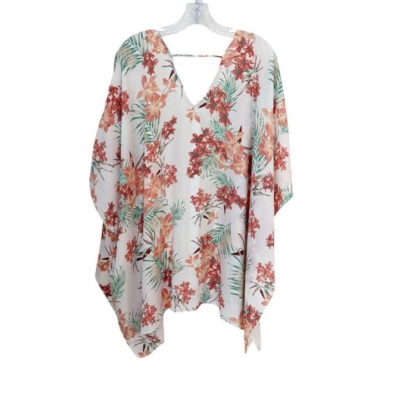 Maurices White & Orange Tropical Floral Open Kimono One Size - Picture 2 of 8